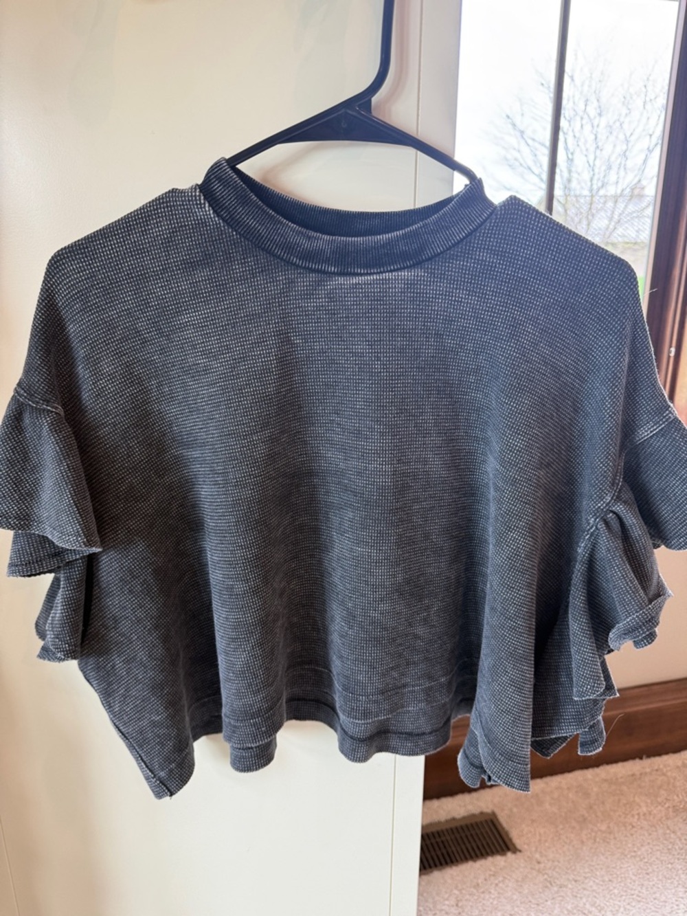 Altar'd State Charcoal Ruffle Sleeve Crop Top